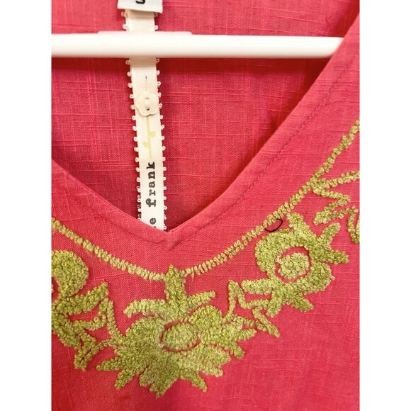 UNCLE FRANK Pink Coral Embroidered Crewel Flowers Boxy Pockets Dress Small $199 - Picture 5 of 10